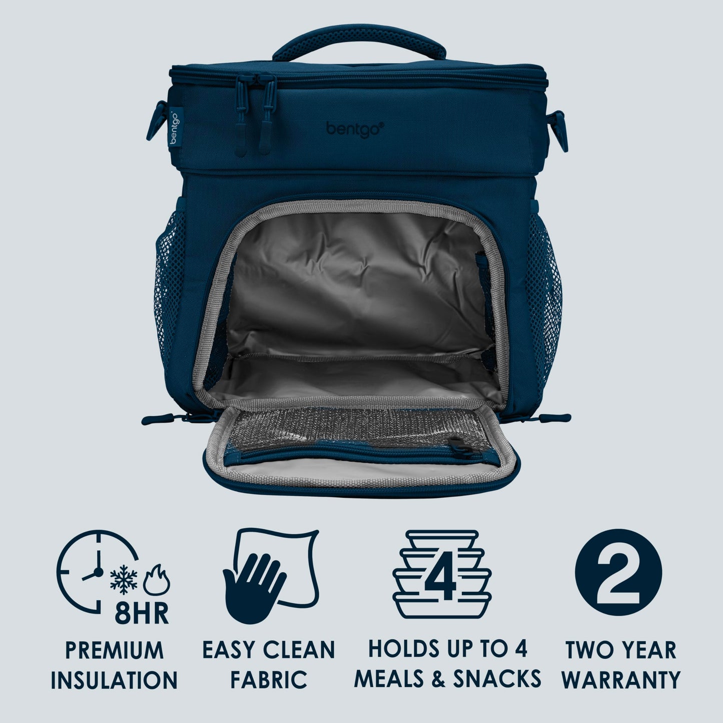 Bentgo Prep Deluxe Insulated Multimeal Bag - Lunch Box Bag, Holds 5 Meals, Premium Insulation up to 8 Hrs, Durable, Water-Resistant - Large Capacity For Adult Meal Prep (Navy Blue)