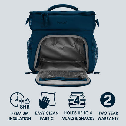 Bentgo Prep Deluxe Insulated Multimeal Bag - Lunch Box Bag, Holds 5 Meals, Premium Insulation up to 8 Hrs, Durable, Water-Resistant - Large Capacity For Adult Meal Prep (Navy Blue)