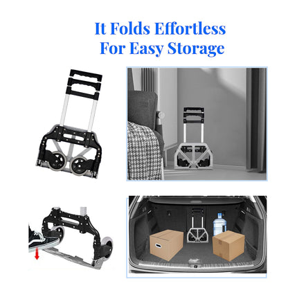 HBFBDRCT Folding Hand Truck, 165lbs Capacity Lightweight Portable Dolly with 2 TPR Silent Wheels for Home, Office, and Travel Use - Heavy Duty Utility Cart for Shopping
