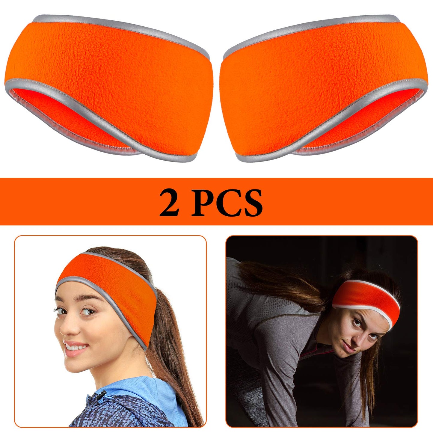Geyoga 2 Pieces Ear Warmer Headband High Visibility Reflective Safety Headband Winter Running Headband Fleece Ear Covers for Girls Women Men