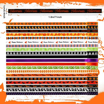 20 Rolls 40 Yards Halloween Ribbons Thin Grosgrain Ghost Skull Pumpkin Spider Witch Printed Ribbon 3/8" for Halloween Craft Wrapping Holiday DIY Party Decoration