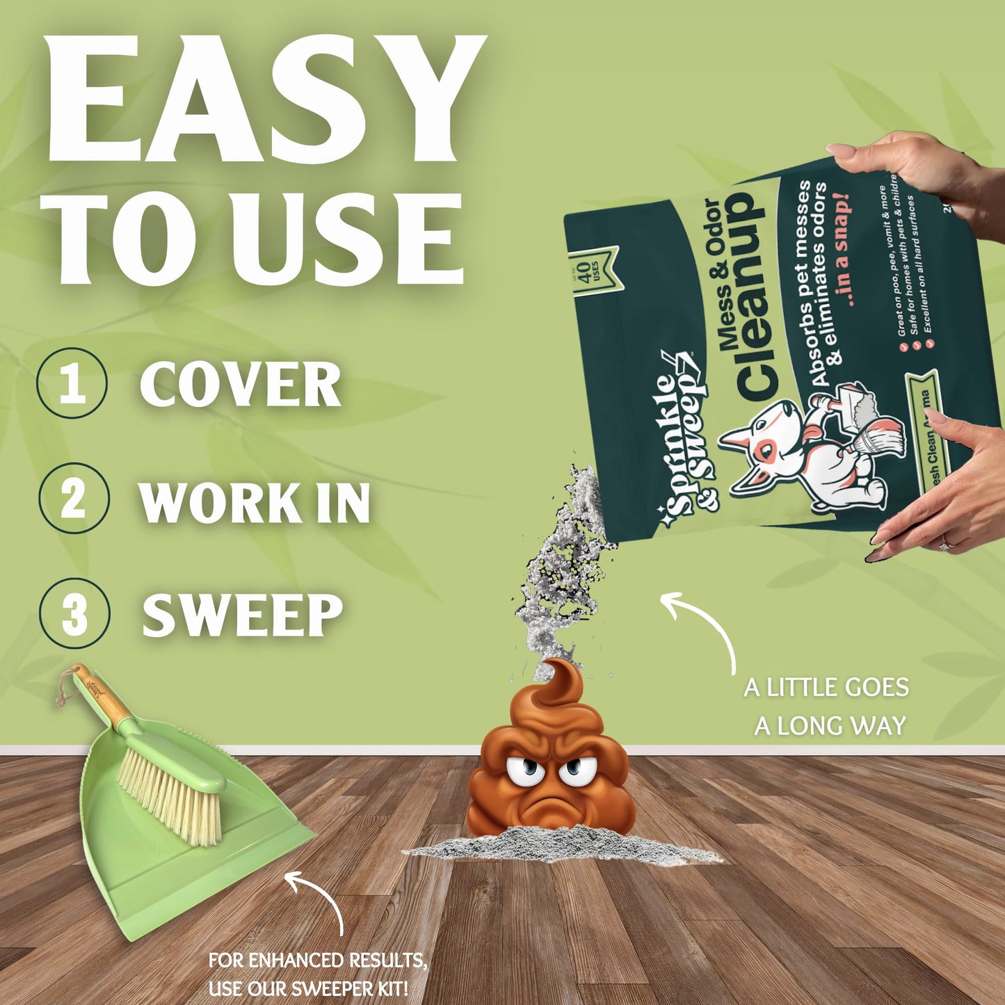 Dog Pee Cleaner | Pet Accident Cleanup Powder | Vomit Cleanup Kit for Hard Surfaces | Puppy Potty Training Aid | Dog Diarrhea Accident Absorbent | Non-Toxic Odor Remover