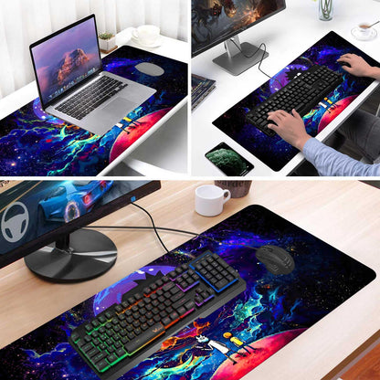 Large Gaming Mouse Pad Anime Night Sky Space Stars Custom Desk Pad,Mousepad with Non-Slip Rubber Base and Stitched Edges Mouse Mat,Portable Desk Mat for Office,Computer Work,Game,31.5X15.7