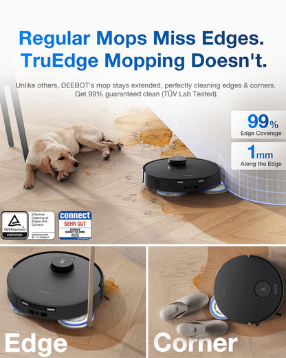 ECOVACS Deebot T30 Omni Robot Vacuum Cleaner with Wiping Function, Mini Station Vacuum Cleaner Robot, 11,000 PA Suction Power, Adaptive Edge Cleaning with TruEdge™ Mopping Technology, ZeroTangle™