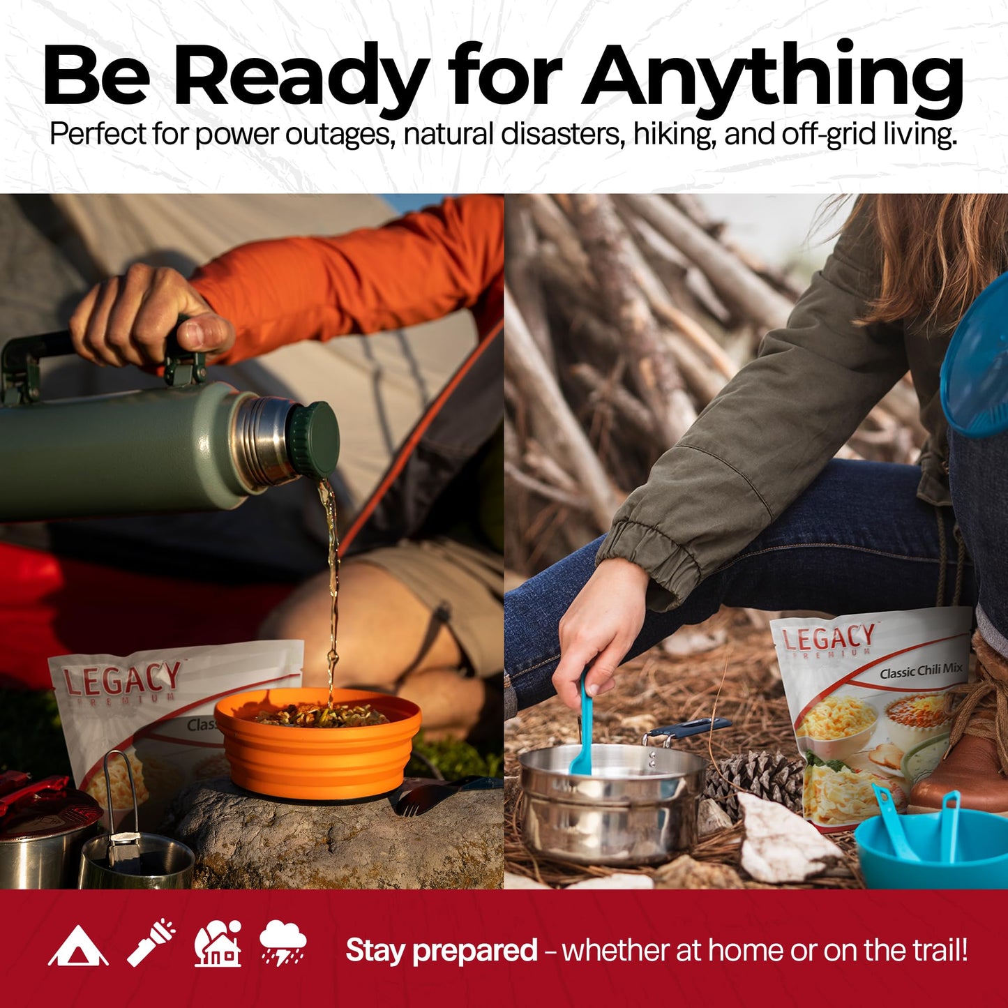 Legacy Food Storage 3 Day Kit, Emergency Food Supply, 4 Entrees, 6,000 Total Calories, 6 Lbs, 16 Large Servings, Shelf Stable, Freeze Dried Survival Meals for MRE Camping, Hiking, & More