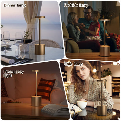 YIBEN 2Pack Cordless Table Lamp, Rechargeable LED Battery 5000mAh Metal USB Portable Powered Desk Lamp, 3 Levels Brightness Light for Restaurants Outdoor (2pack 10.25in Titanium)