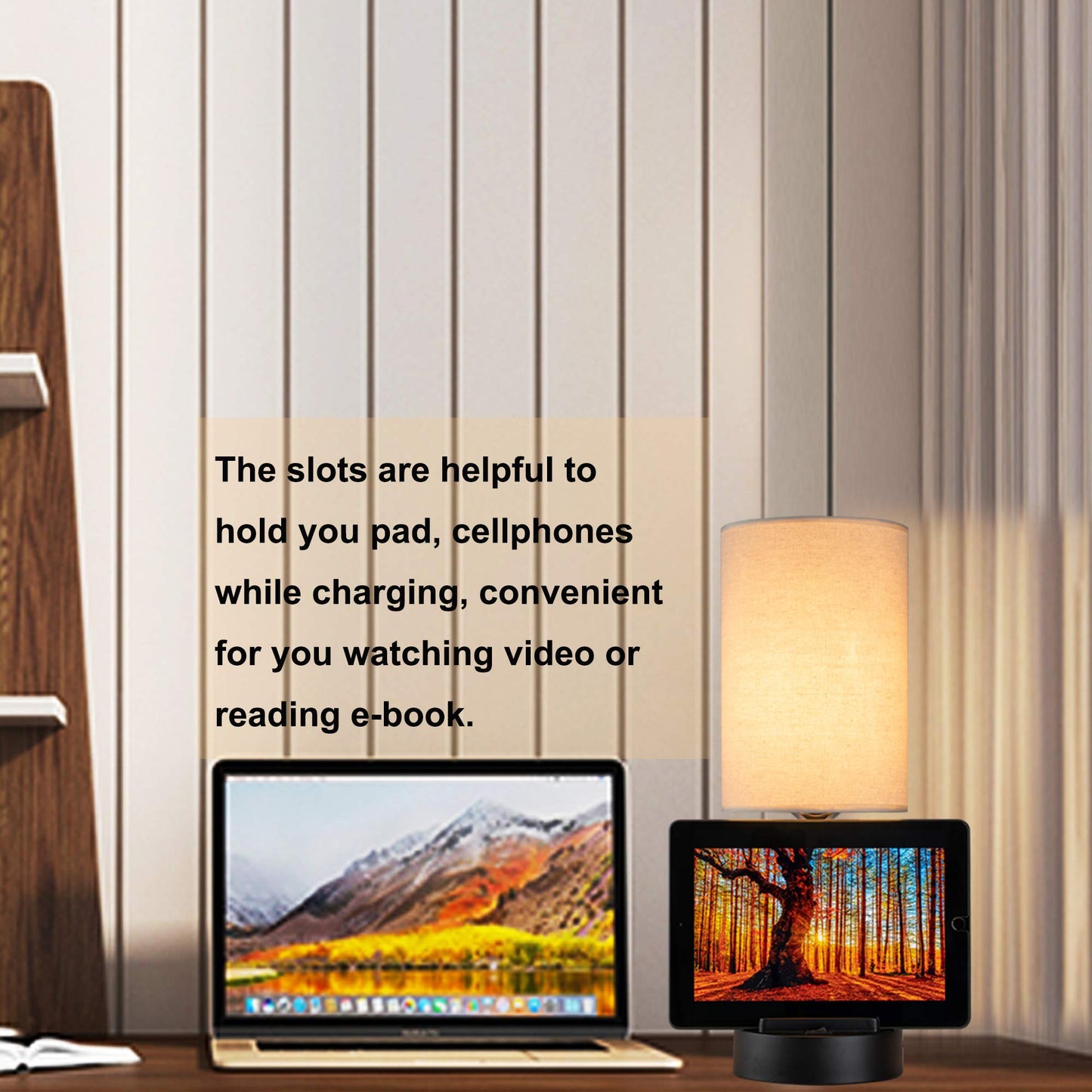 Dreamholder Table Lamp with 3 USB Charging Ports, Modern Desk Lamp with AC Outlet and Phone Stands, Perfect Bedside Lamp for Bedroom, Living Room, Office (Pack of 2), Cream