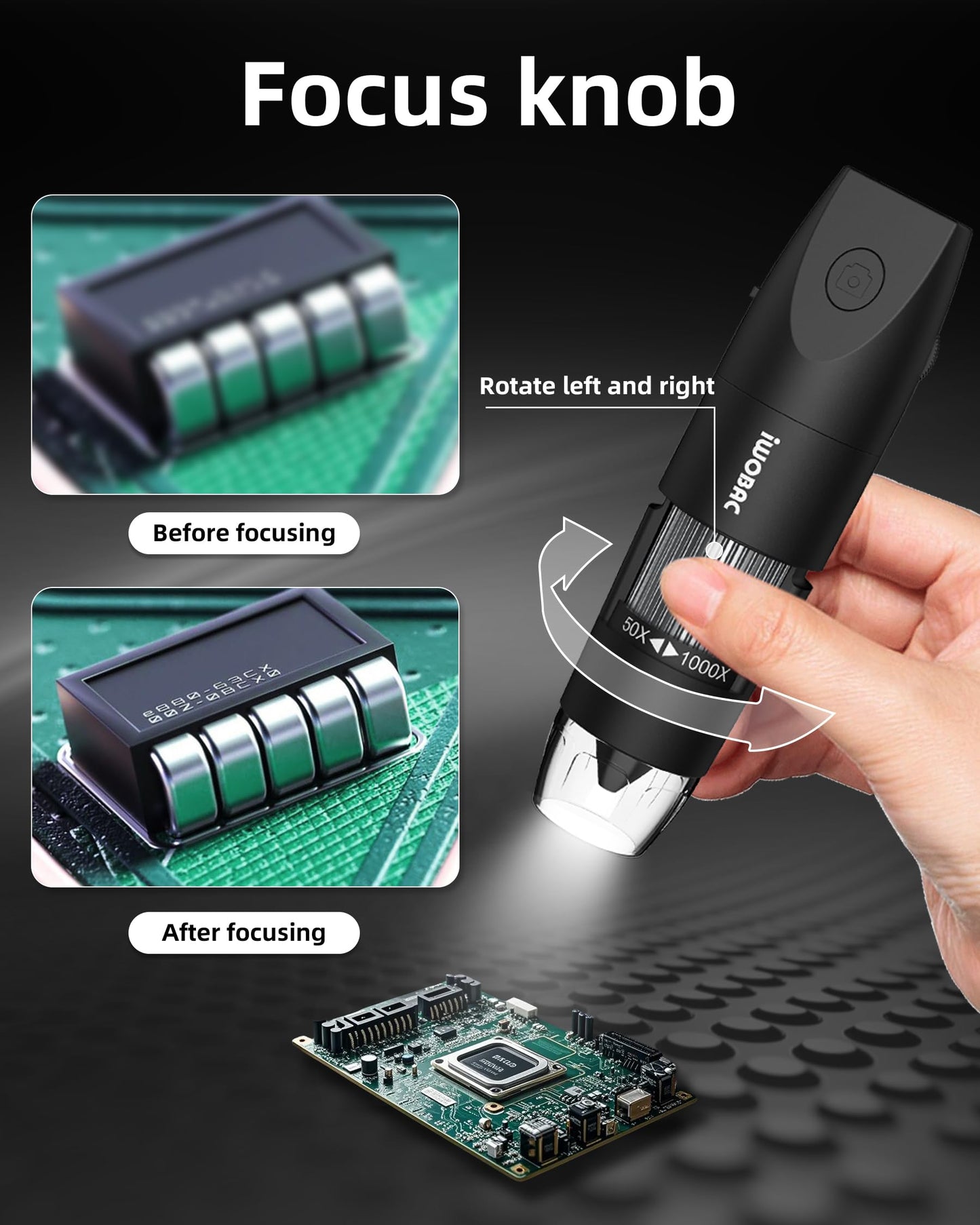 Digital Microscope Wireless Pocket Handheld USB Microscopes, 50x-1000x Zoom Fixed Focus HD Magnifier with LEDs, Inspection Camera Compatible with iPhone, Android Phone, MacBook, Windows PC (Black)