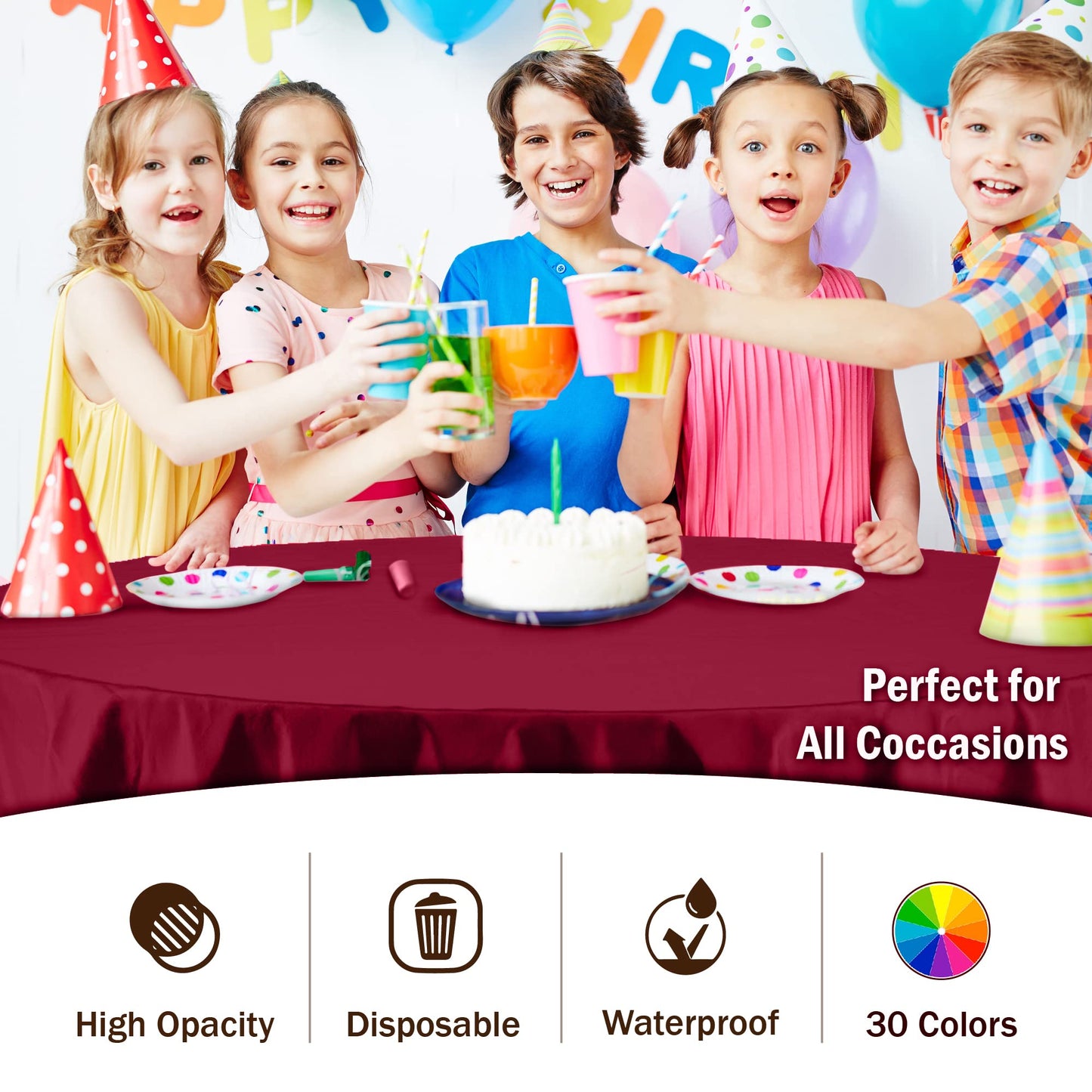 Exquisite 12-Pack Premium Plastic 84-Inch Round Tablecloth, Burgundy