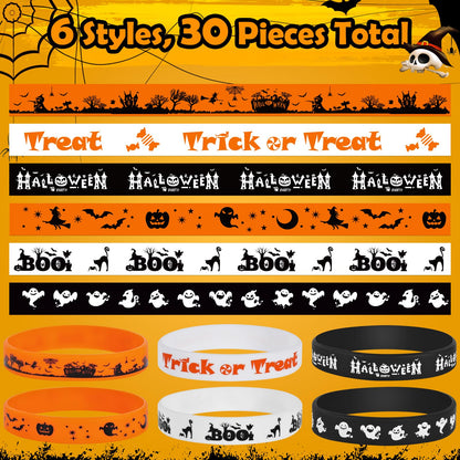 Halloween Rubber Bracelets 30 PCS Bulk Halloween Party Favors Supplies Silicone Wristbands for Gifts Toys Goodie Bag Fillers Stuff Classroom Prizes for Kids Teens Girls Boys