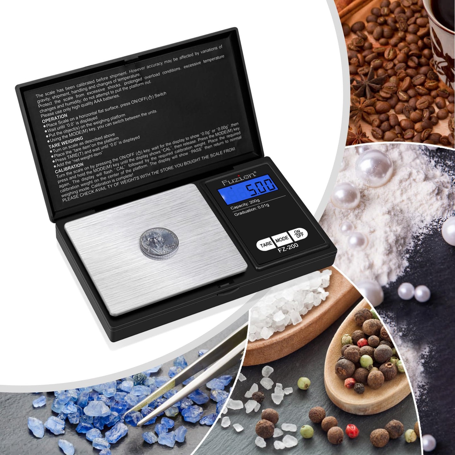 Fuzion Digital Pocket Scale, 200g/0.01g Gram Scale, Mini Scale Grams, Small Digital Scale, Small Food Scale, Jewelry Scale, Precision Scale with Tare, LCD