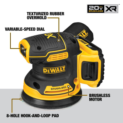 DEWALT 20V MAX Orbital Sander Cordless, 5-Inch Sander Tool, 2.Ah, 8,000-12,000 OPM, Variable Speed Dial, Storage Bag, Battery and Charger Included (DCW210D1)