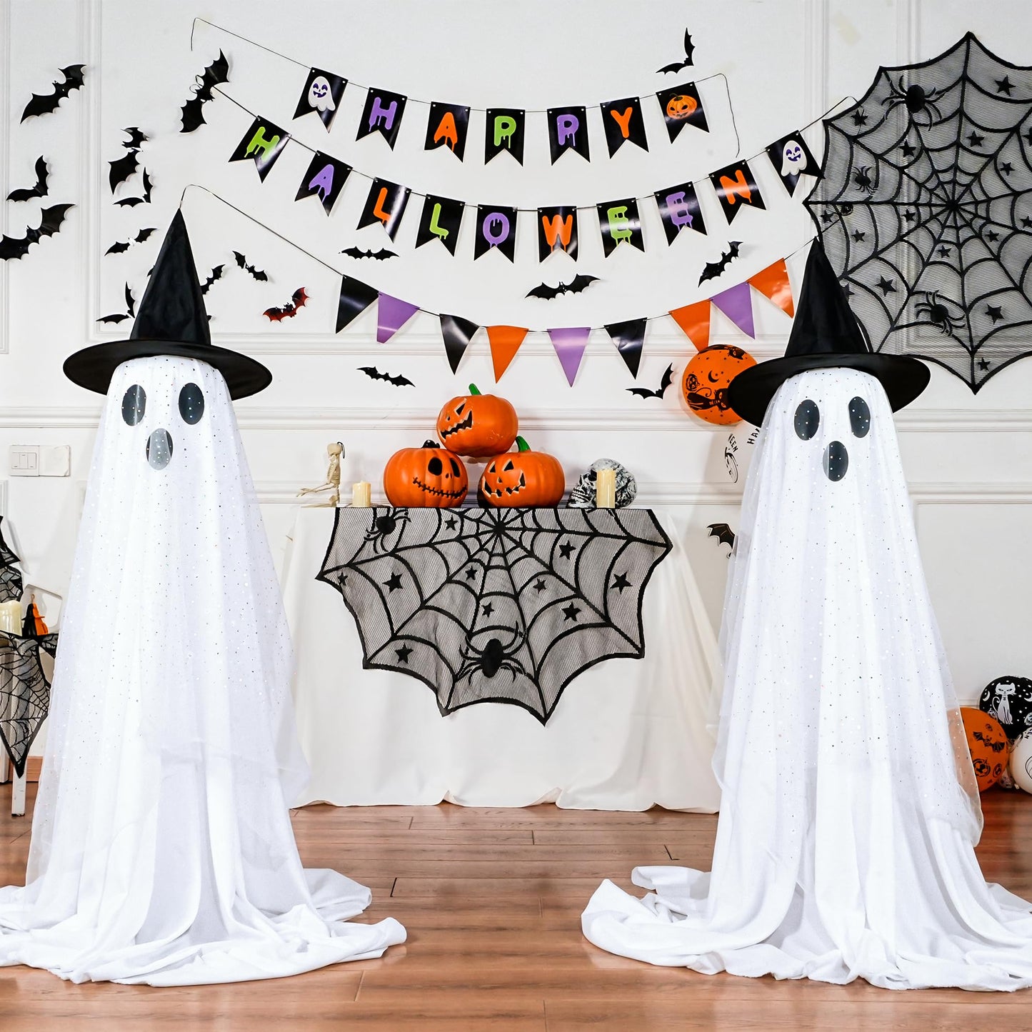 2Packs Halloween Decorations Outdoor,Halloweens Party Decoration Indoor,Spooky Ghost with Remote Control String Lights,Halloween-Ghost Lights for Porches Yards Gardens Lawn