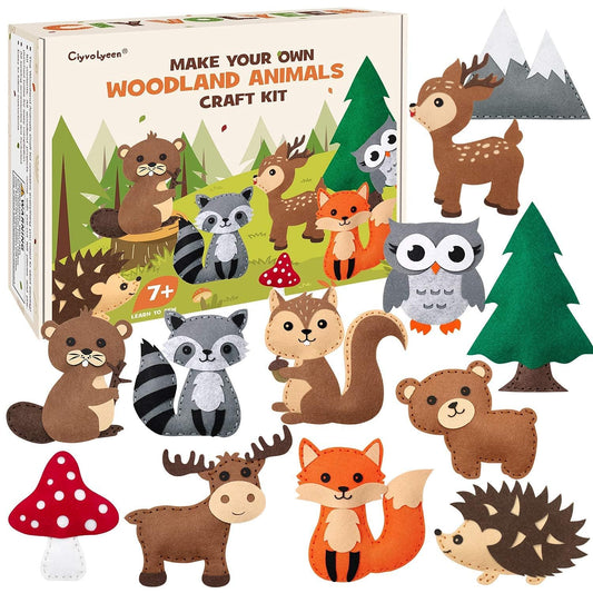 CiyvoLyeen Woodland Animals Craft Kit Kids DIY Crafting and Sewing Set Woodland Animals Felt Plushie for Girls and Boys Educational Beginners Sewing Set Sewing Kits for Kids Age 8 9 10 11 12