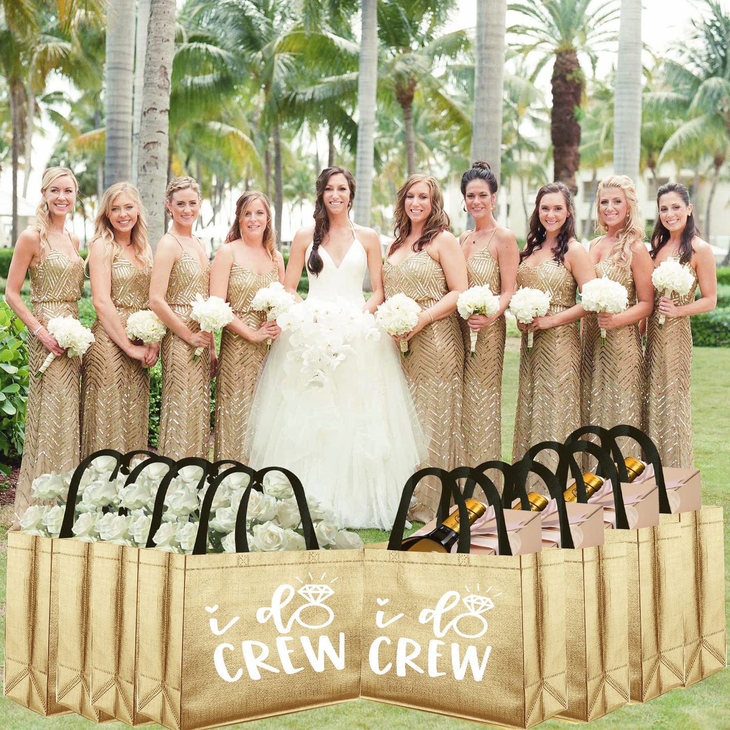 CUTERUI GIFTED 1 pcs Champagne I Do Crew Non-Woven Gift Bag for Bridesmaid Gifts,Bachelorette Party Favors