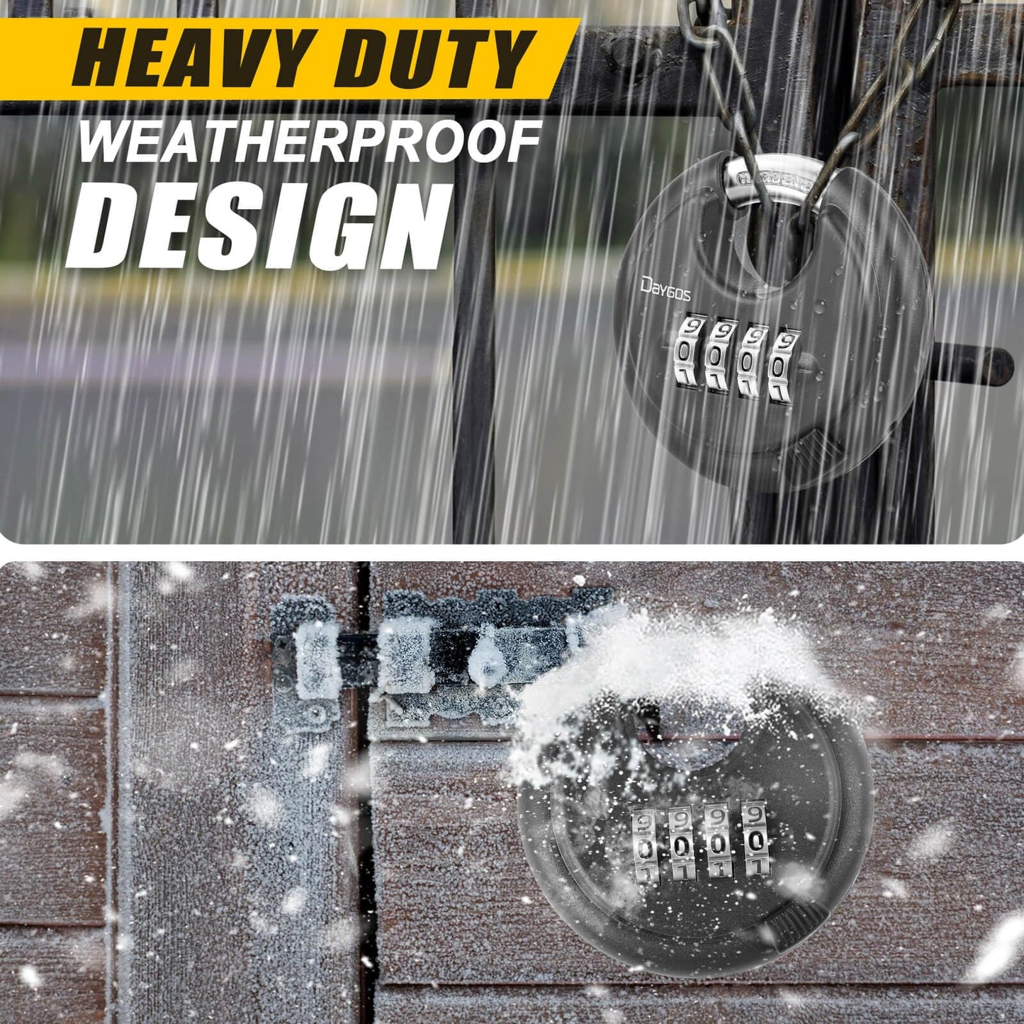 DAYGOS Combination Disc Padlocks for Outdoor - Heavy Duty 4 Digit Code Lock, Combo Discus Lock for Storage Unit,Gate,Fence,Traile(3/8-in Shackle,1PCS,Black)