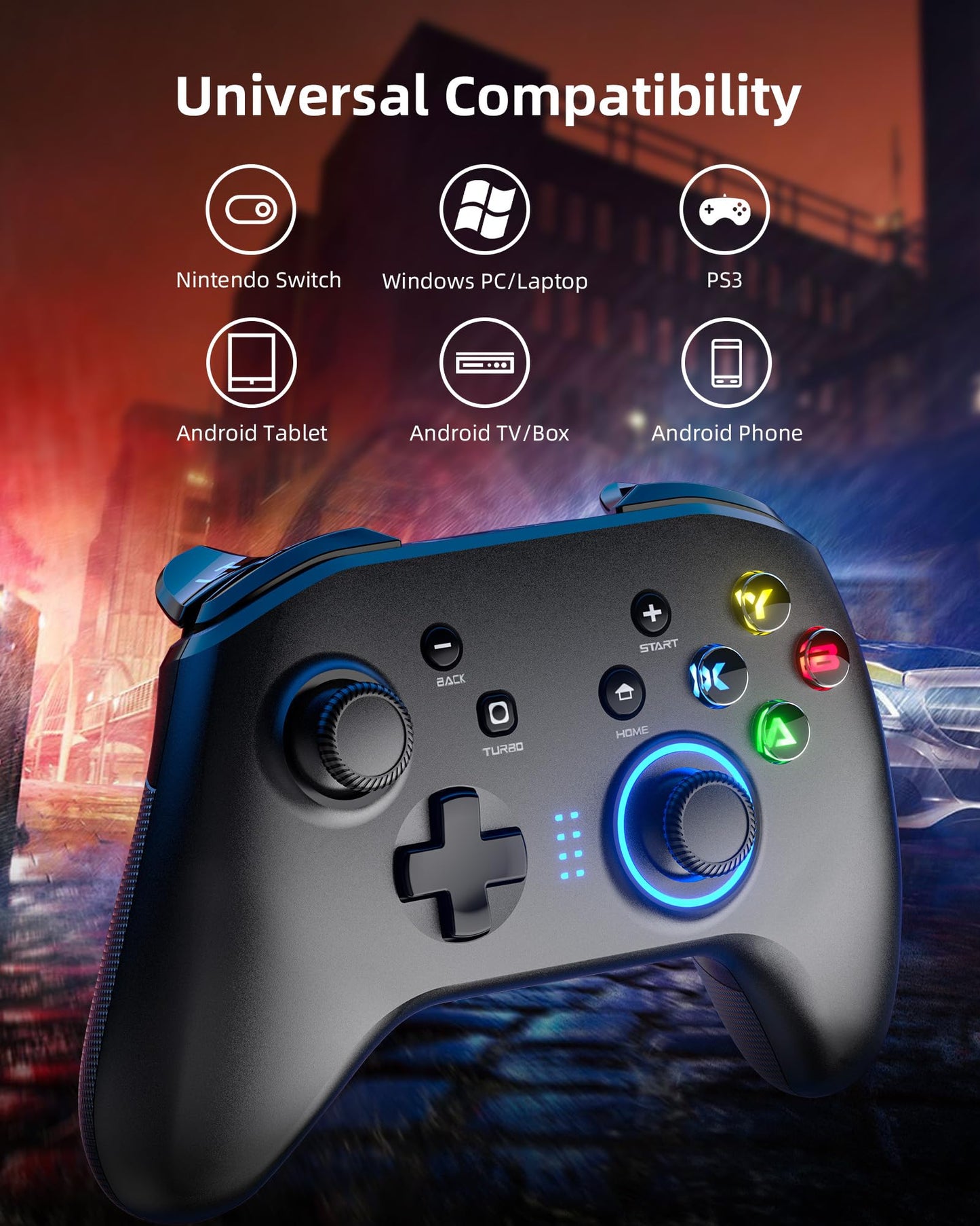 Forty4 Wireless Gaming Controller, Game Controller for PC Windows 7/8/10/11, PS3, Switch, Dual-Vibration Joystick Gamepad for Computer