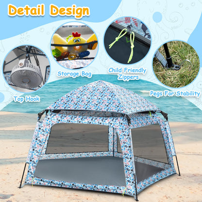 Funsland Baby Playpen Pop-up Tent - Outdoor & Indoor Play Tent for Beach with Canopy Travel Bag Portable Play Yard for Babies & Toddlers (Ocean)