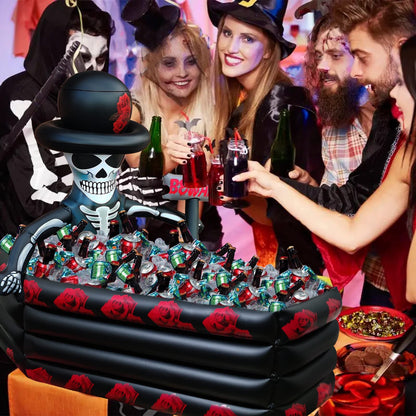 43 Inch Halloween Birthday Party Decorations Inflatable Cooler, 120+ Cans Halloween Supplies Large Capacity Scary Coffin Skeleton for Drink Beverage Holder, Party Favors for Adults Outdoor Indoor