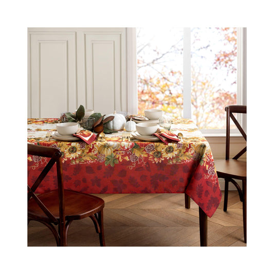 Elrene Home Fashions Swaying Leaves Bordered Fall Tablecloth, Polyester, Multi, 52" x 52" (Tablecloth)