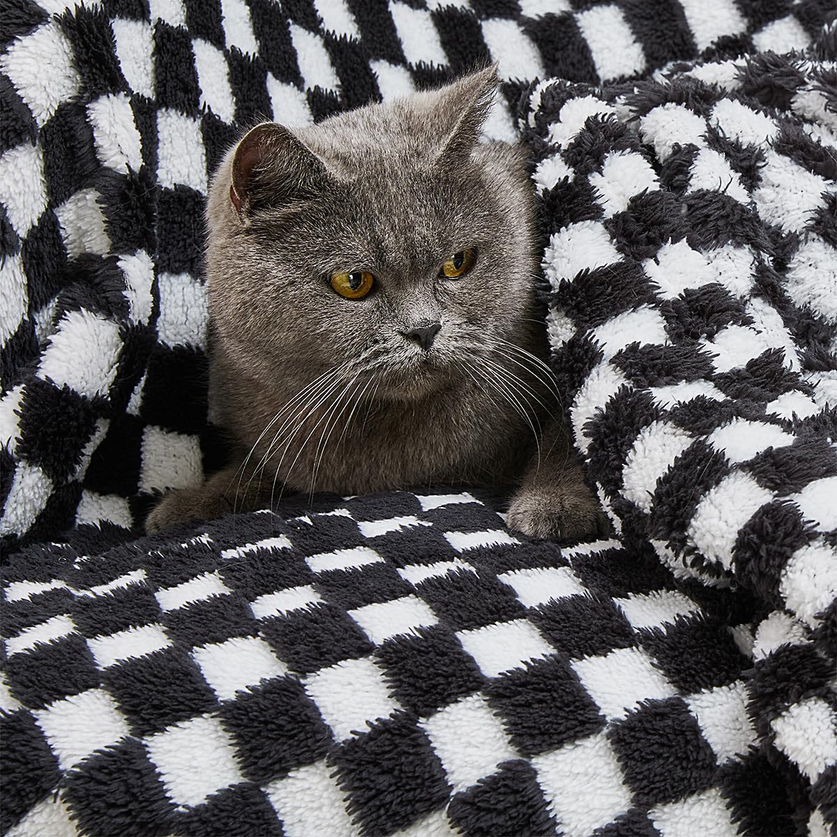 CozyRest Flannel Throw Blanket Super Soft Lightweight Bed Blanket 3D Checkered Pattern All-Season Cozy, Plush Bed Couch Blanket for Adults (Black, 50 x 60 inches)