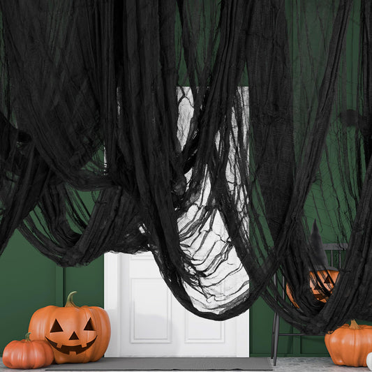 600" x 85" Creepy Halloween Cloth - Black Spooky Fabric - Large Creepy Halloween Decorations for Haunted House, Window Backdrops, Garden Party, Yard, Wall, Doorway