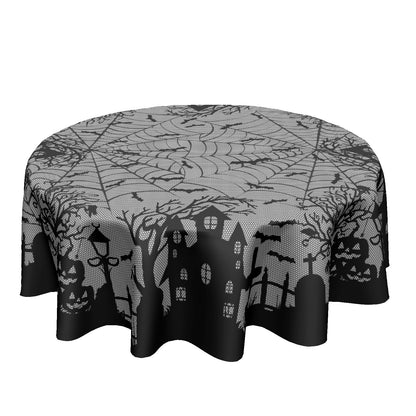 Kawani Halloween Round Tablecloth 60 Inch Spooky Pumpkins Castle Bats Spider Web Table Cloth Black Gray Halloween Holiday Polyester Table Cover for Kitchen Dining Room Indoor Outdoor Home Decor