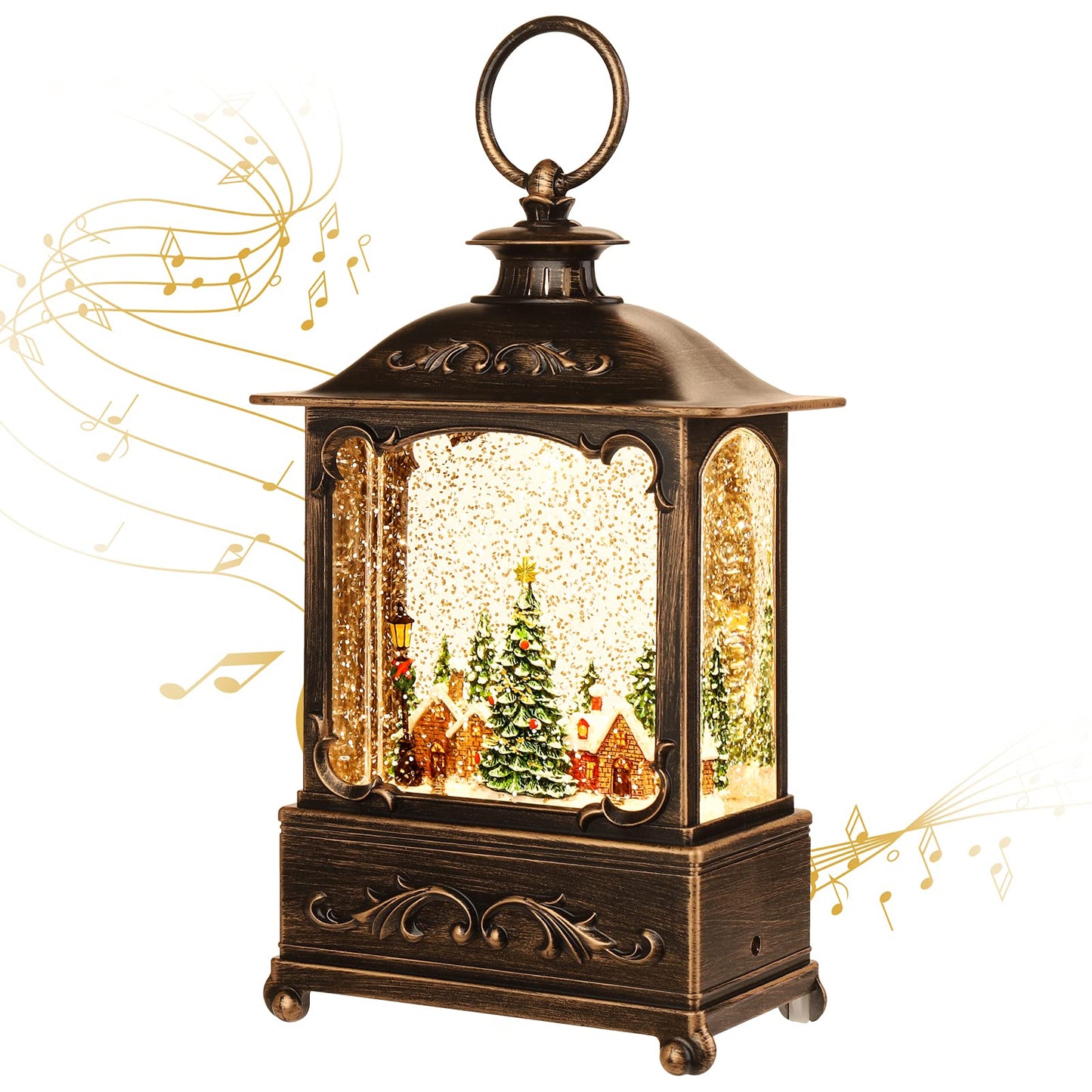 Christmas Lantern, Lit Christmas Snow Globe Lantern-with USB+ Music Christmas Water Lantern Snow Globe Portable Creative Cute Christmas Decorations and Charming Gifts(Forest House
