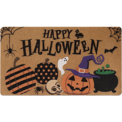 Happy Halloween Jack O'Lantern Doormat Spooky Indoor Outdoor Home Front Porch Rugs Witches Hat Brewing Carpet Gift Fall October Entrance Ornament Supplies 17 x 30 Inches