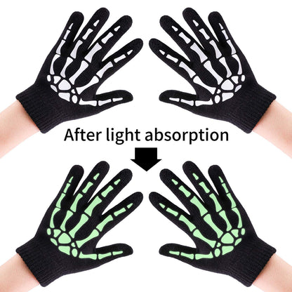 Cooraby 3 Pairs Kids Skeleton Touchscreen Gloves Halloween Glow in The Dark Full Finger Skull Bone Gloves