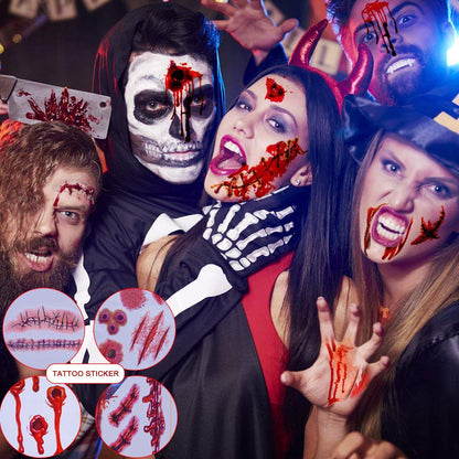 Halloween Decorations 126 PCS Halloween Window Clings, 8 Sheets Bloody Handprint Footprint Halloween Wall Decal Floor Clings with Tattoo Stickers, Scary Halloween Decoration Window Stickers