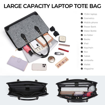 Laptop Bag for Women 15.6 Inch Work Tote Bag for Women,Leather Computer Bags Waterproof Tote Professional Briefcase,Large Capacity Business Office Bag for Work