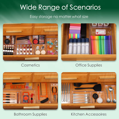 Criusia Drawer Organizer Set, Acrylic Non Slip Non Cracking Kitchen Drawer Storage Tray Large Size Divider, Multifunctional Storage for Cosmetics, Bathroom, Tools, Kitchen and Office (8 PACK)