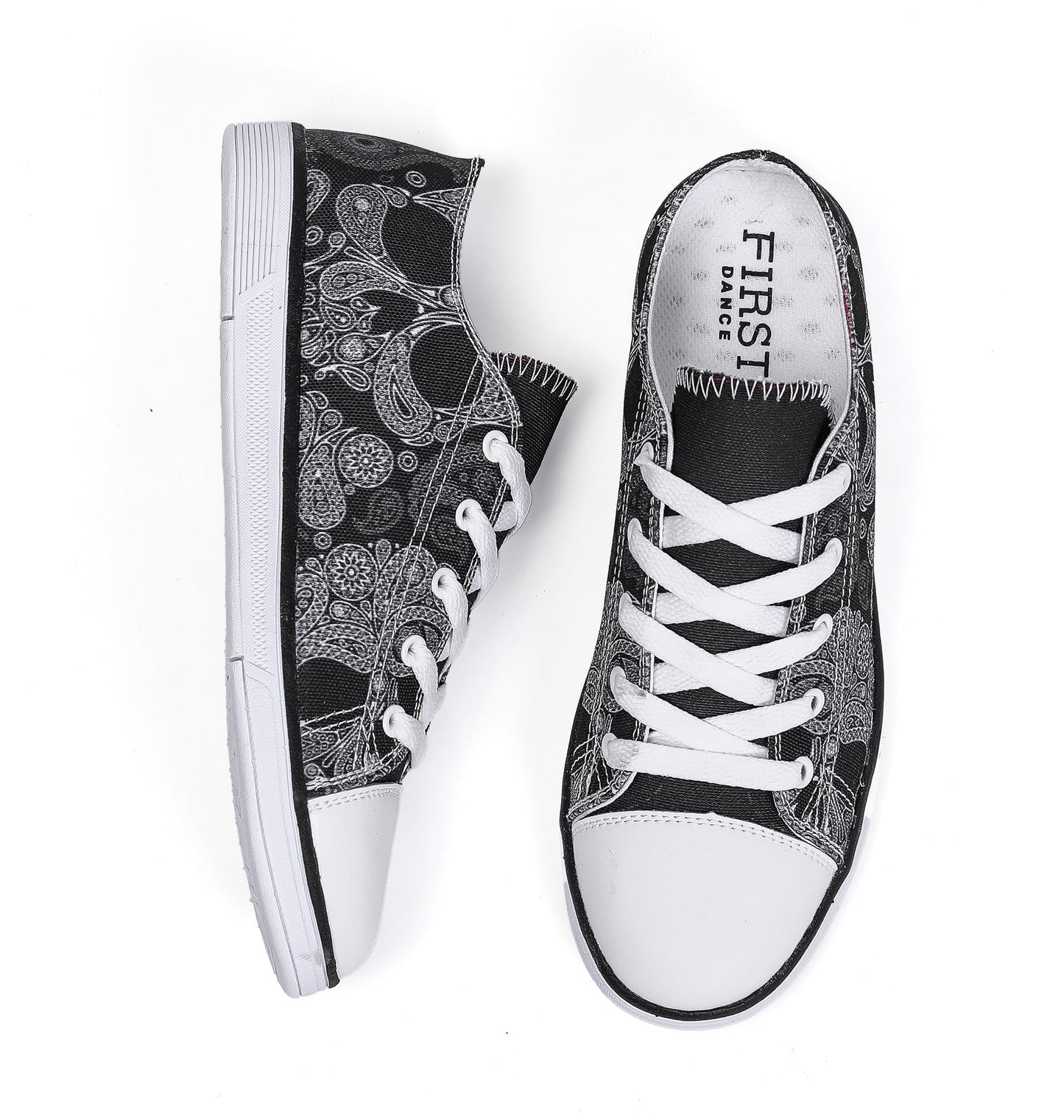 FIRST DANCE Women Skull Shoes Printed Cool Paisley Print Fashion Sneakers for Teen Men Boys Girls Student Canvas Green Red Cute Shoes for Ladies(Style 1, 7.5US)