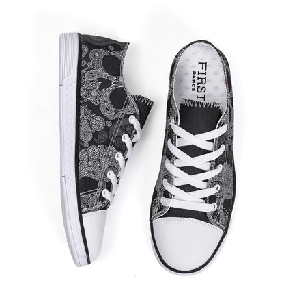 FIRST DANCE Women Skull Shoes Printed Cool Paisley Print Fashion Sneakers for Teen Men Boys Girls Student Canvas Green Red Cute Shoes for Ladies(Style 1, 7.5US)