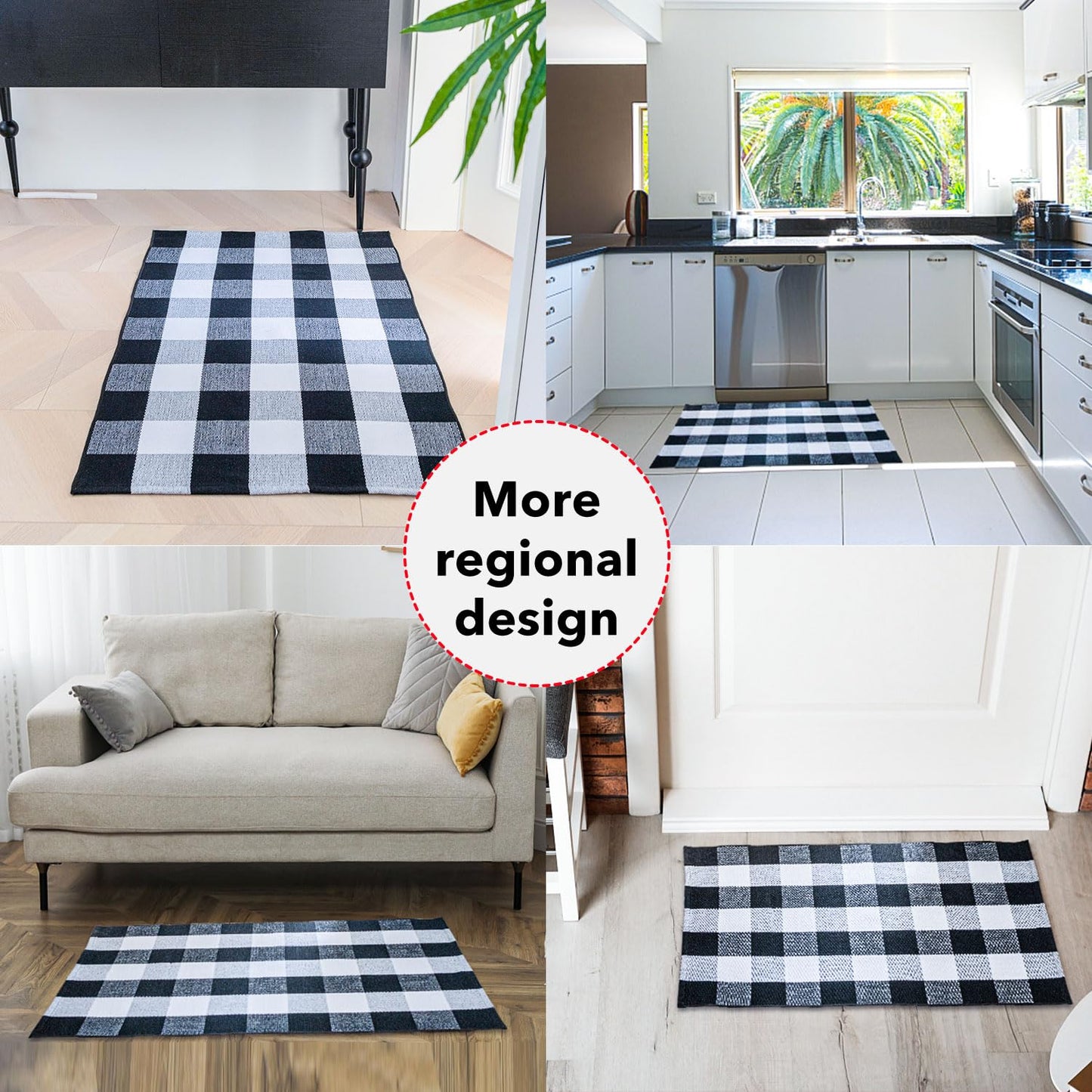 Cotton Buffalo Plaid Rugs 27.5"x43"(2.3'x3.6'),Complete Home Rug Hand-Woven, Indoor/Outdoor Use,Black & White Checkered Rug-Layered Door Mats, Washable for Front Porch, Kitchen, Farmhouse
