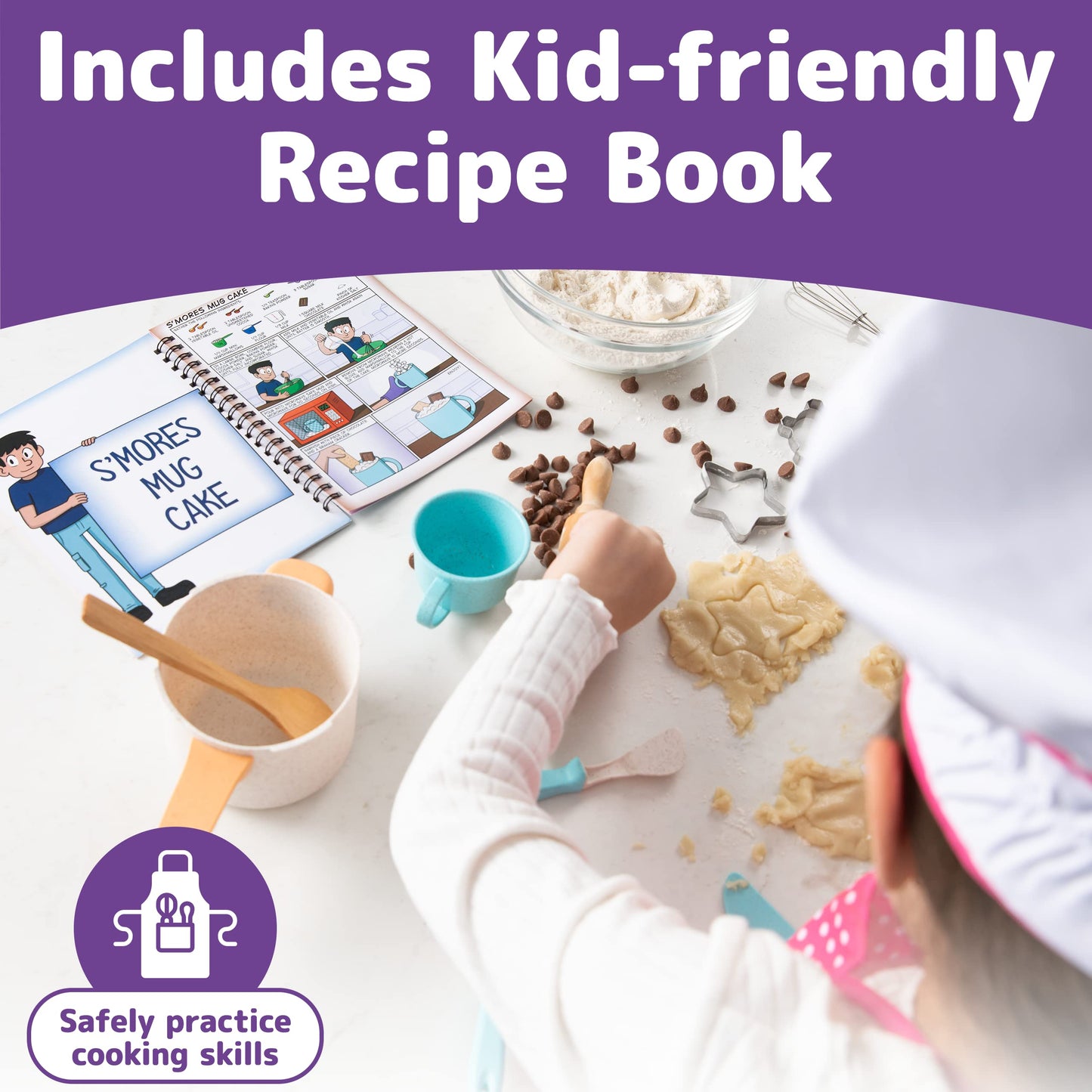 JaxoJoy Kids Cooking and Baking Chef Set for Little Girls, Complete Cooking Sets, Toddler Dress Up and Pretend Play Dress Up Clothes for Girls, Kitchen Toys 3-5 Years Old with Kids Aprons