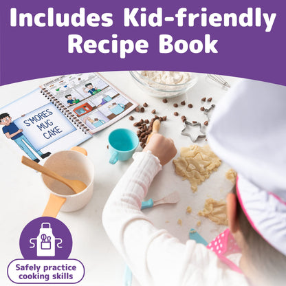 JaxoJoy Kids Cooking and Baking Chef Set for Little Girls, Complete Cooking Sets, Toddler Dress Up and Pretend Play Dress Up Clothes for Girls, Kitchen Toys 3-5 Years Old with Kids Aprons