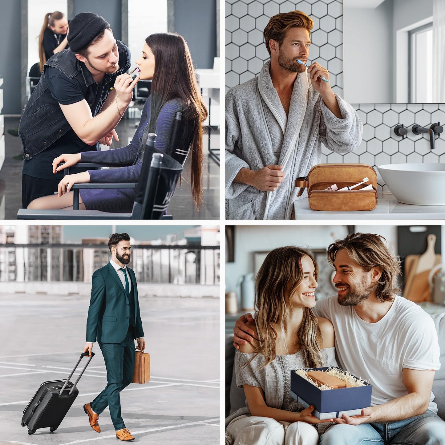 Estour Toiletry Bag for Men, Travel Toiletry Bag Travel Essentials, Dopp Kit Water-resistant Shaving Bag, Bathroom Bag Toiletries Organizer, Brown(PU Leather)