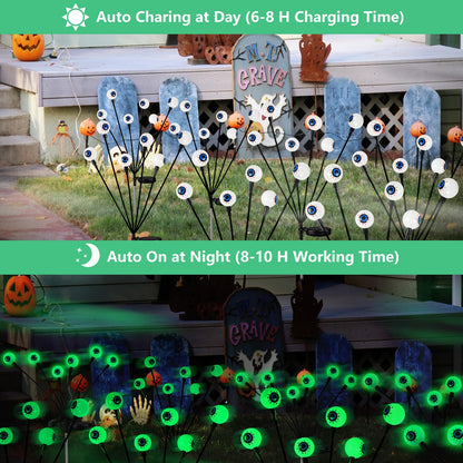 2025 Upgraded 6 Pack Halloween Decorations Outdoor, Green Solar Eyeball Lights, 36 LED Eye Balls Swaying Firefly Light Waterproof (Soft Glowing or Steady on) for Garden Lawn Pathway Grave Yard Decor