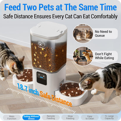 Frienhund Automatic Cat Feeder with Slow Feed for 2 Cats: 5G WiFi Automatic Dog Feeder with 7L Large Food Storage, Cat Food Dispenser with Alexa for Multiple Pets, Detachable for Easy Cleaning -29 Cup