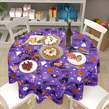 ABSOP Halloween Tablecloth Round 60 Inch Purple Outdoor Table Cloth Black Orange Pumpkin Table Cover for Kitchen Dinner Room Holiday Party Outdoor Home Halloween Decor
