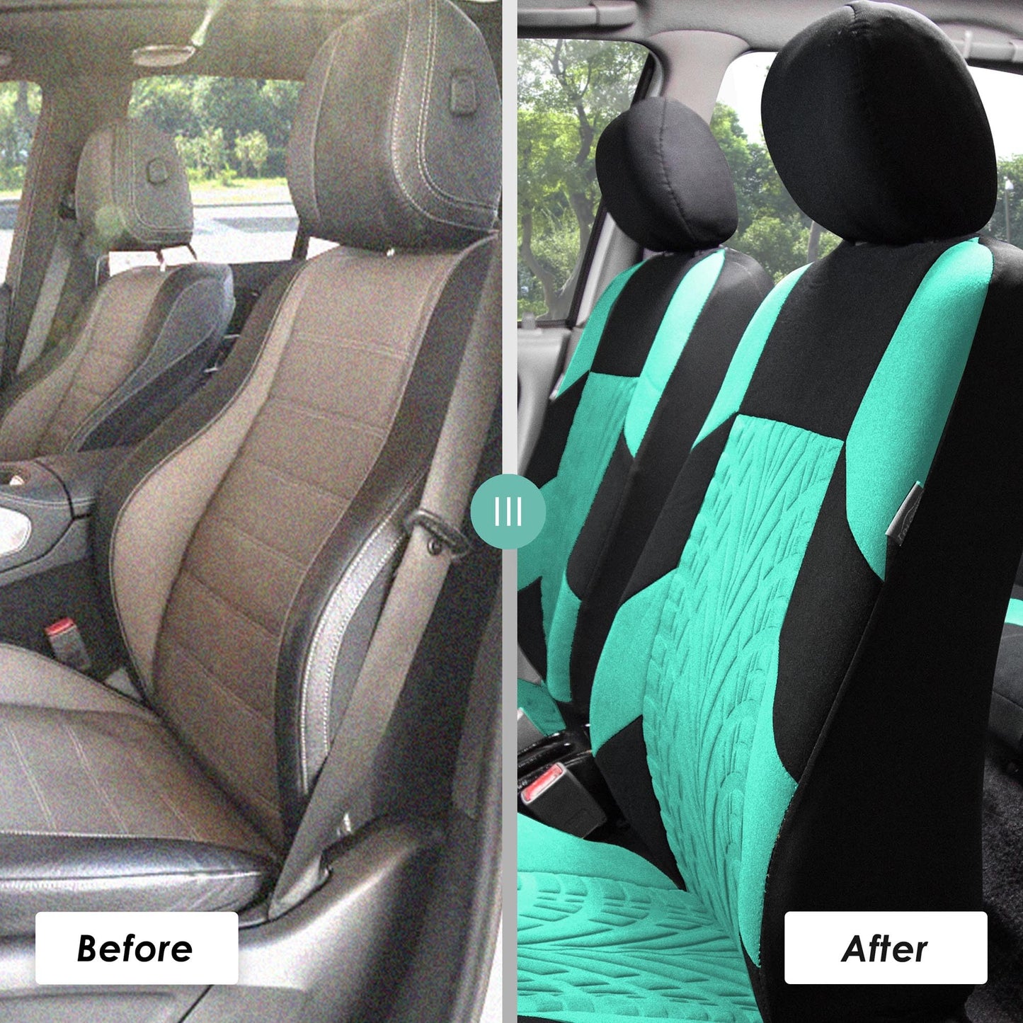 FH Group Full Set Premium Cloth Car Seat Covers - Universal Fit, Low Back Front Seat Covers, Airbag Compatible, Split Bench Rear Seat, Washable Seat Cover for SUV, Sedan, Mint