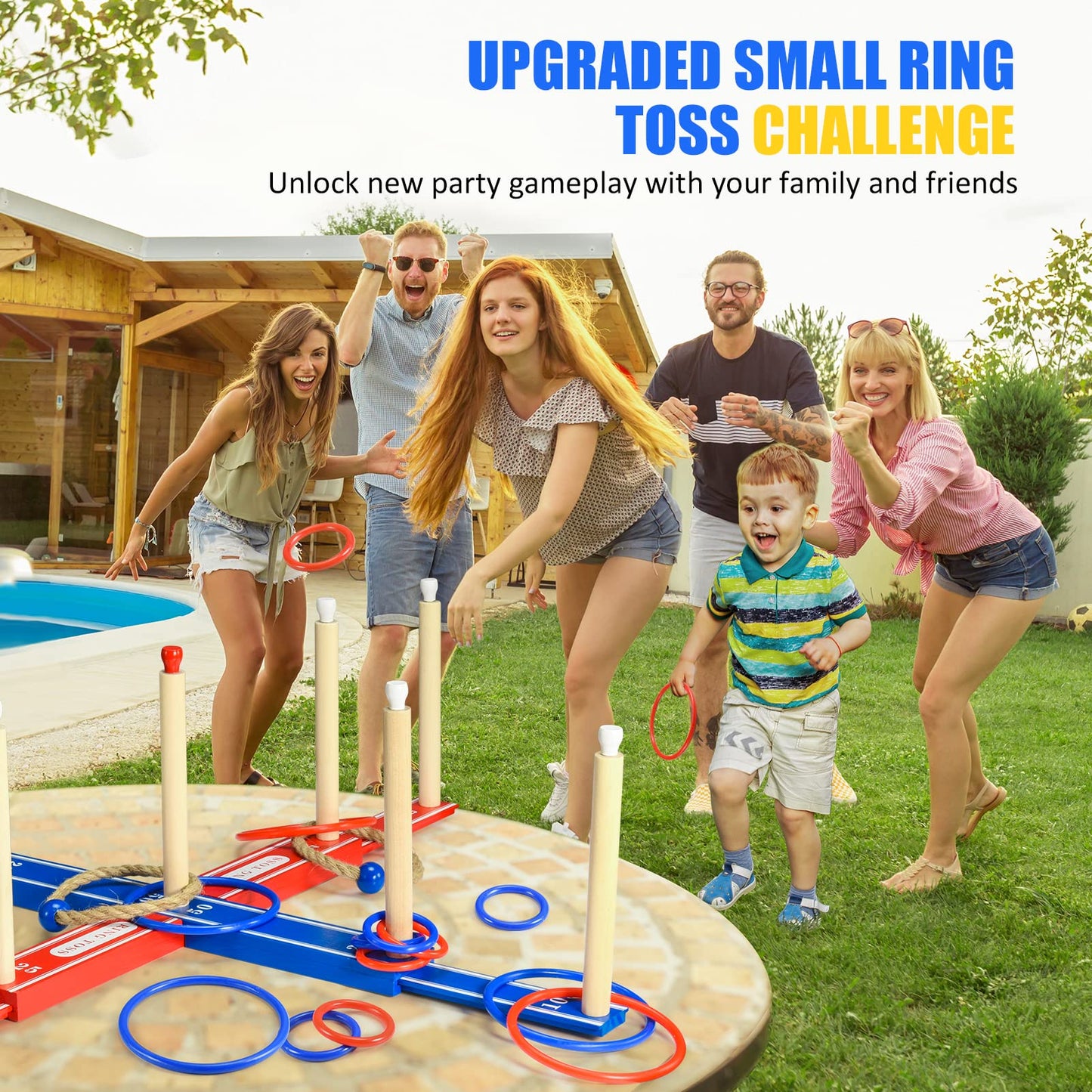 FunforFun! Outdoor Games for Kids 3-12 Upgraded Large Wooden Ring Toss Game with 30 Rings Party Yard Game for Family Outside Toys for 10 11 12 13 14 Years Old Boys Gifts