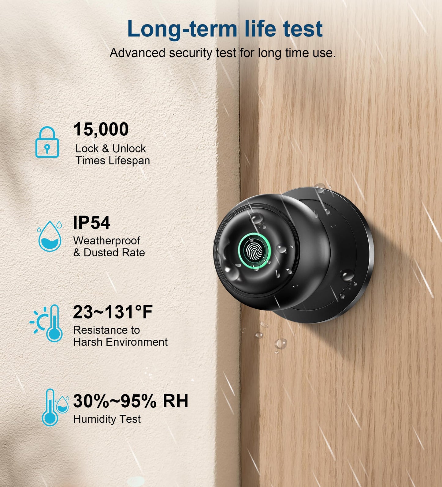 KLLOQUE Fingerprint Door Lock, Smart Fingerprint Door Knob with Lock, Biometric Door Locks with App Control & Key, Keyless Thumbprint Entry Door Locks for Bedroom, Front Door, Home, Apartment-Black