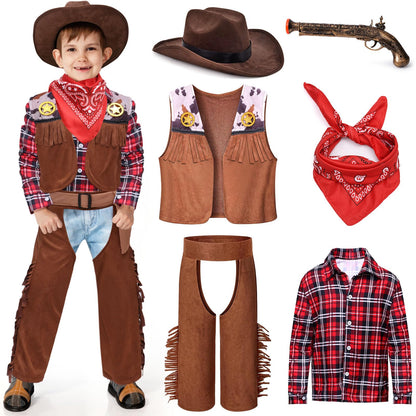 Latocos 7 PCS Kids Cowboy Costume for Boys Ages 3-10 Years Halloween Party Dress Up Role Play and Cosplay