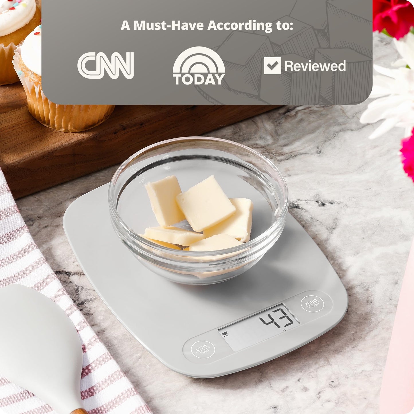 Greater Goods Slim Digital Kitchen Scale – Accurate BPA-Free Food Scale for Cooking, Baking, and Meal Prep, 11lb/5kg with 1 CR2032 Battery Included