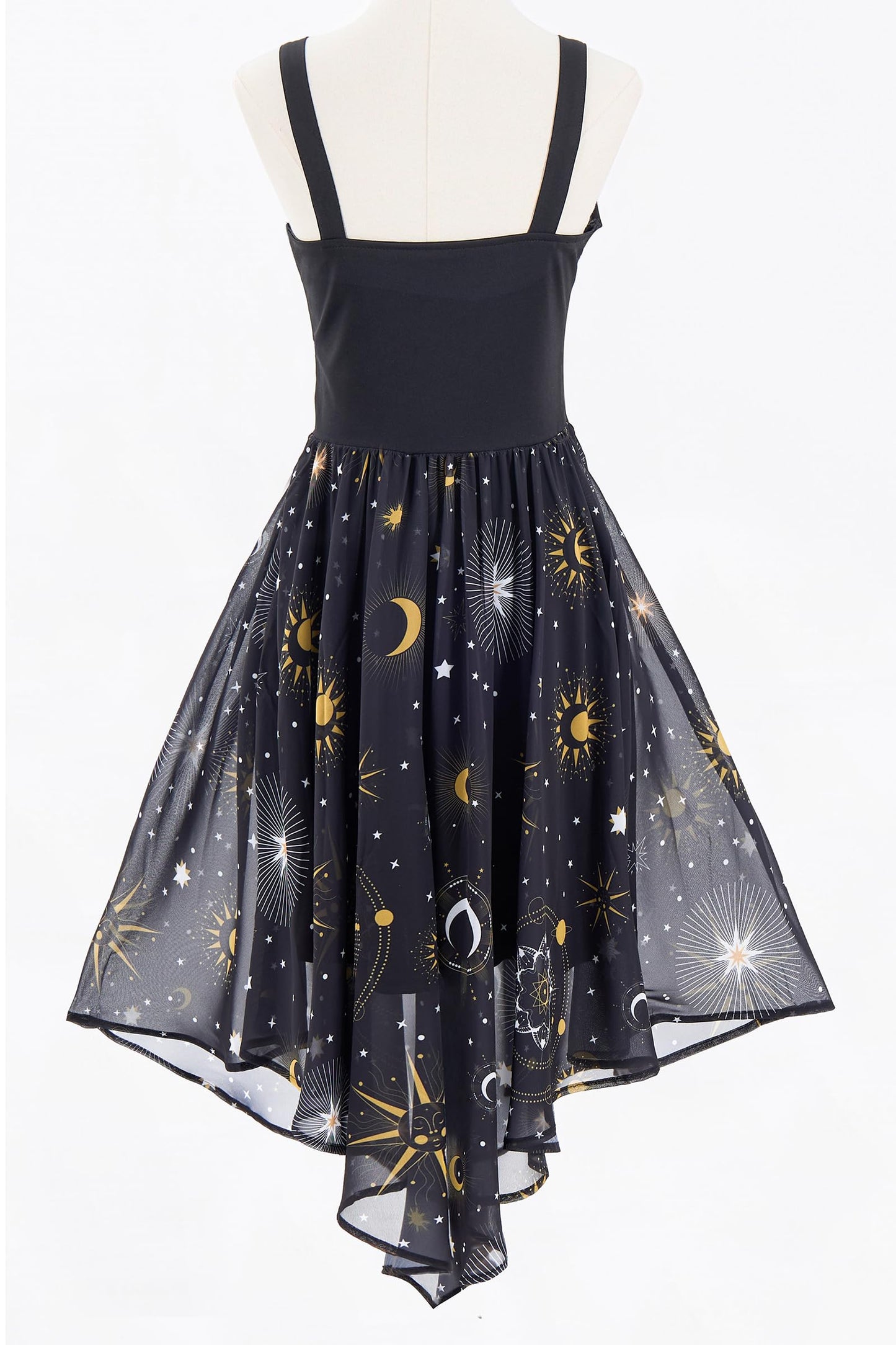 FEAPHY Women's Vintage Chiffon Sun Moon Star Sleeveless A-Line High Low Dress (0-Galaxy-Black, M)