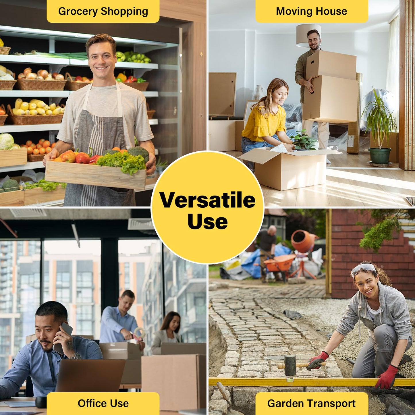 Folding Hand Truck, Dolly Cart with 6 Wheels (2 with Brake) & 2 Elastic Straps, 500 LB Heavy-Duty Trolly Cart for Moving, Luggage, Car Seat, Garden Plant, Camping,26" Max Extendable Plate,Black