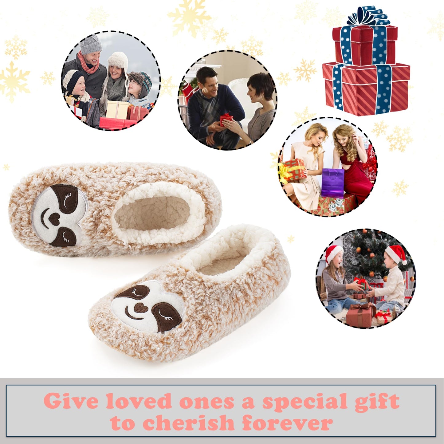 cosyone1997 Cute Slippers for Women Toddler Kids Girls Boys Teens, Fuzzy Bedroom Shoes Indoor, Soft Cozy Fluffy House Sock, Unique Funny Christmas Gifts for Mom Animal Lovers, Tan Sloth Size 7-8